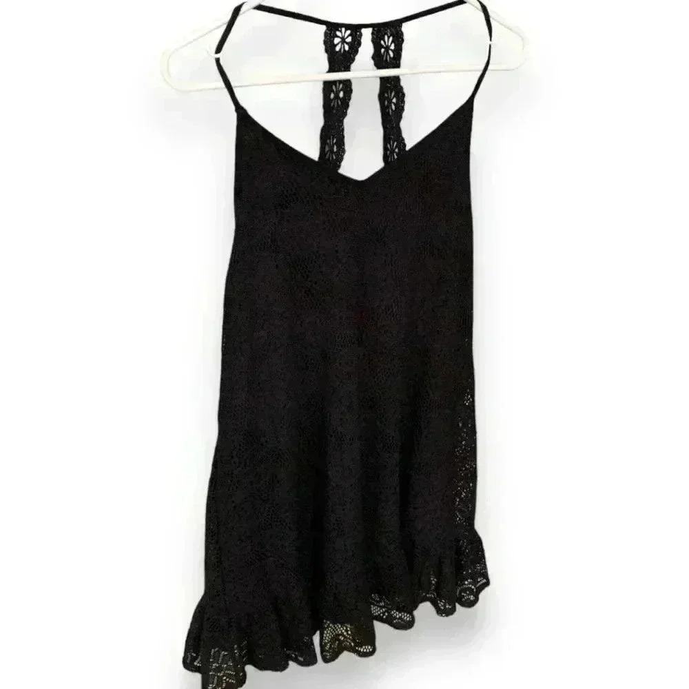Umgee Women's Medium Black Floral Lace Ruffled Hem Back Detail Sundress - Picture 9 of 16
